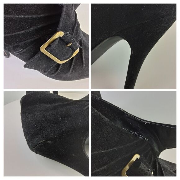 (3/$22) Charles Albert black open toe faux cowsuede heel shoe boot with buckled - Picture 15 of 17